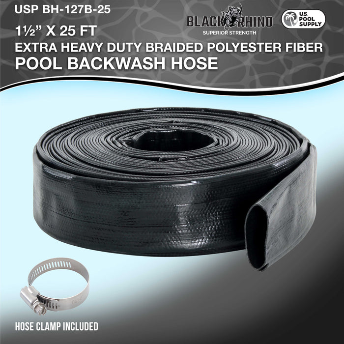 U.S. Pool Supply Pool Backwash Hose 1 1/2 Inch Diameter x 25 Feet - Discharge Hose for Pump, Sand Filter & Sump Pump Hoses - Burst Resistant Lay Flat Drainage Hoses for Inground & Above Ground Pools
