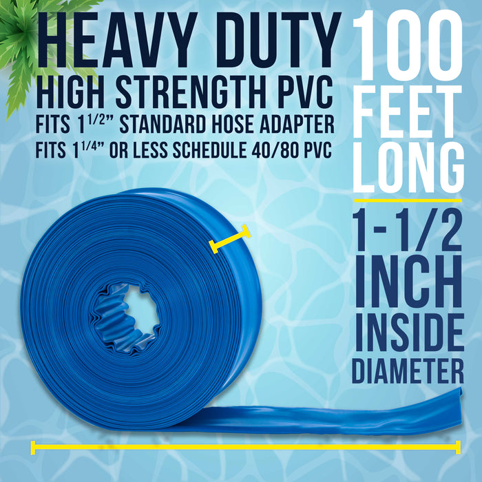 U.S. Pool Supply® 1-1/2" x 100' Heavy Duty Blue Swimming Pool Backwash Hose with Hose Clamp