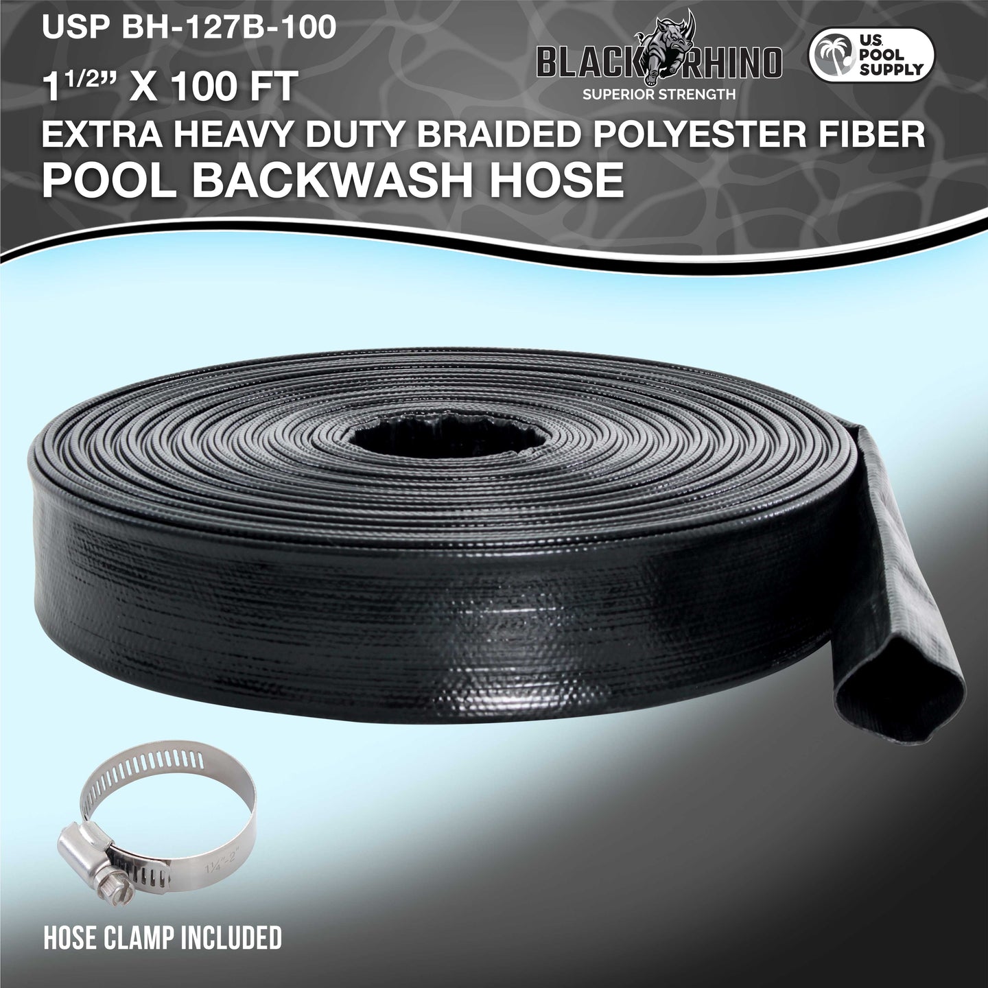 Pool Backwash Hose 1 1/2 Inch Diameter x 100 Feet - Discharge Hose for Pump, Sand Filter & Sump Pump Hoses - Burst Resistant Lay Flat Drainage Hoses for Inground & Above Ground Pools