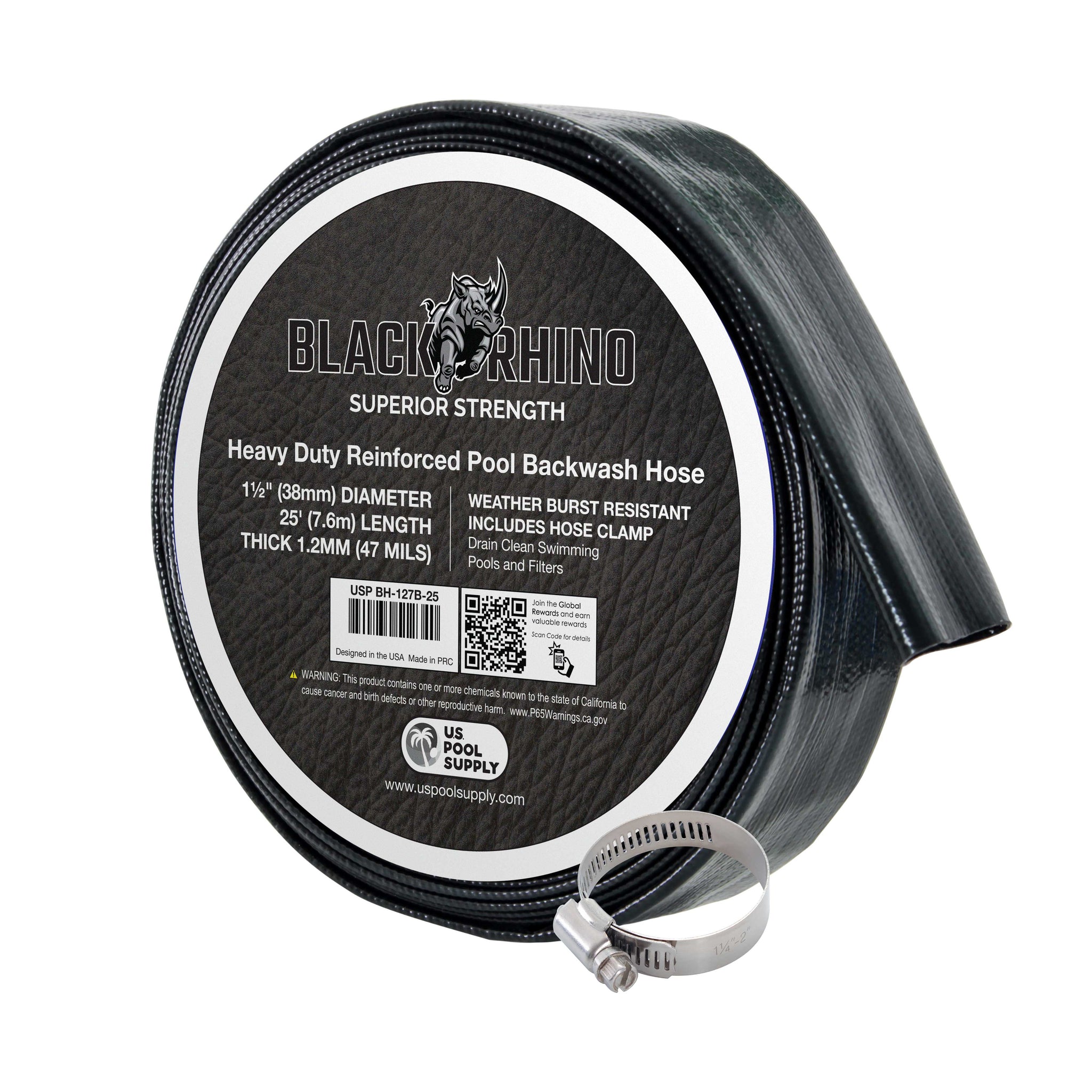 Pool Backwash Hose 1 1/2 Inch Diameter x 25 Feet - Discharge Hose for Pump, Sand Filter & Sump Pump Hoses - Burst Resistant Lay Flat Drainage Hoses for Inground & Above Ground Pools