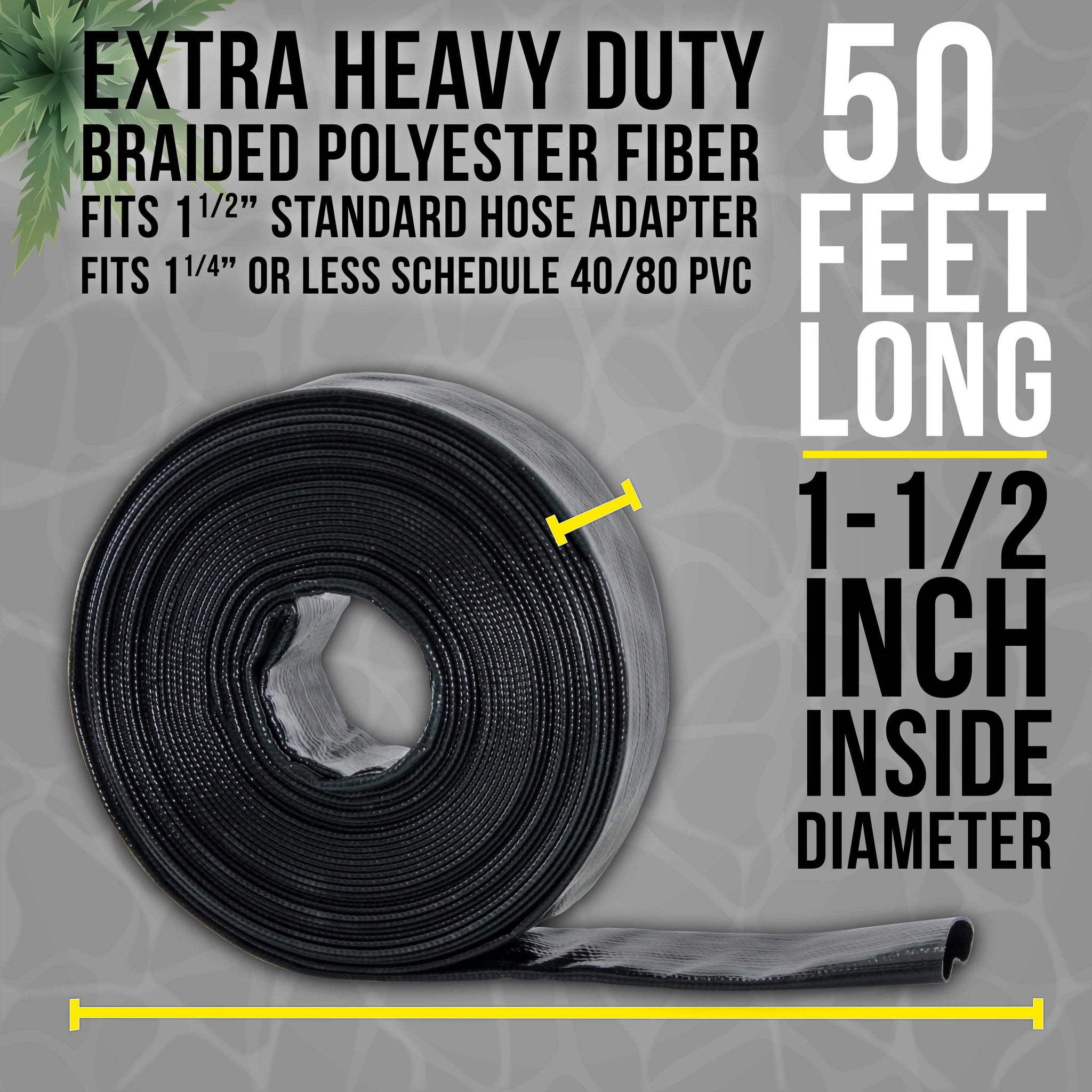 Pool Backwash Hose 1 1/2 Inch Diameter x 50 Feet - Discharge Hose for Pump, Sand Filter & Sump Pump Hoses - Burst Resistant Lay Flat Drainage Hoses for Inground & Above Ground Pools