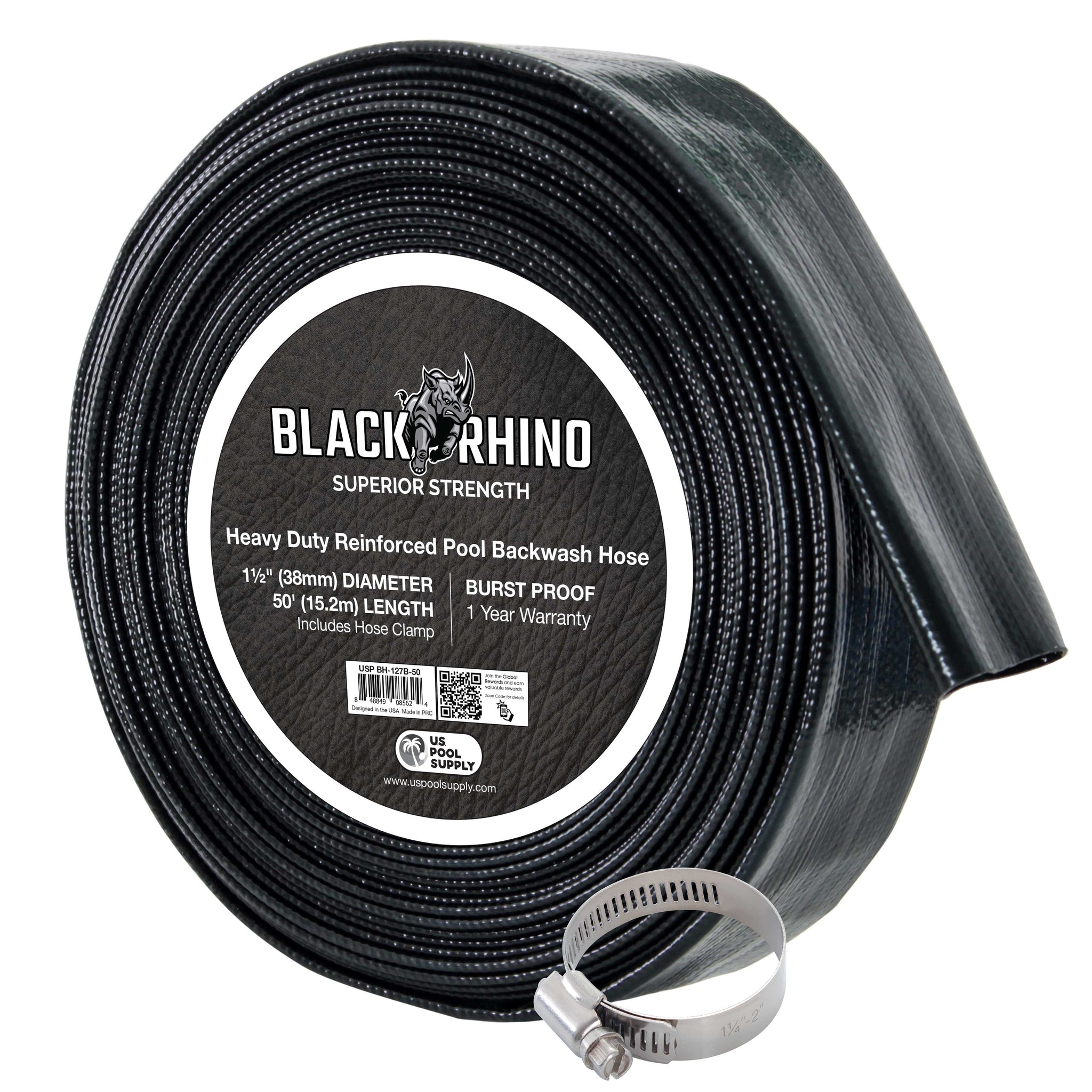 Pool Backwash Hose 1 1/2 Inch Diameter x 50 Feet - Discharge Hose for Pump, Sand Filter & Sump Pump Hoses - Burst Resistant Lay Flat Drainage Hoses for Inground & Above Ground Pools