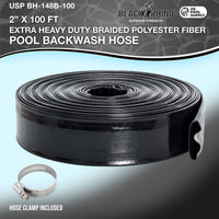 Pool Backwash Hose 2 Inch Diameter x 100 Feet - Discharge Hose for Pump, Sand Filter & Sump Pump Hoses - Burst Resistant Lay Flat Drainage Hoses for Inground & Above Ground Pools