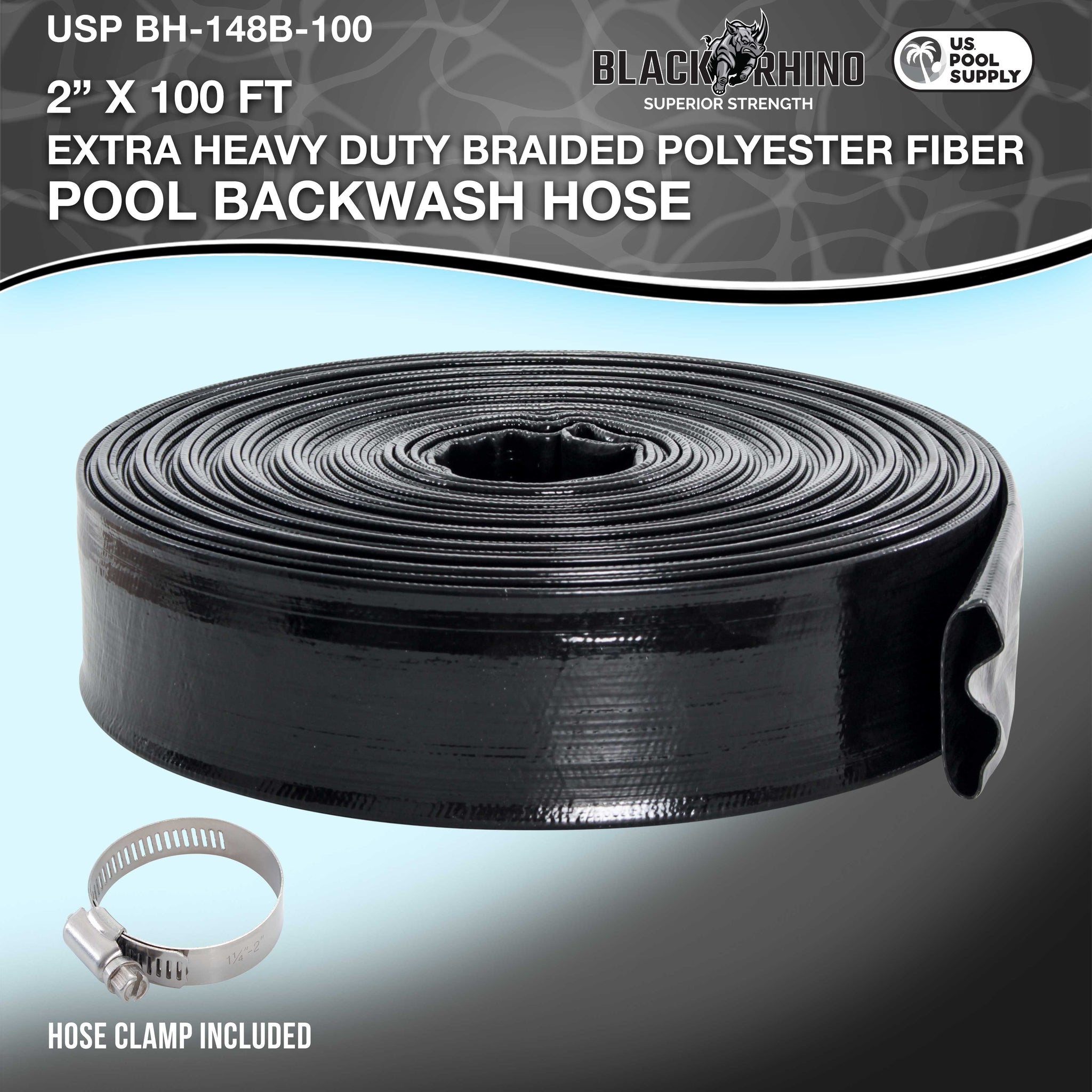 Pool Backwash Hose 2 Inch Diameter x 100 Feet - Discharge Hose for Pump, Sand Filter & Sump Pump Hoses - Burst Resistant Lay Flat Drainage Hoses for Inground & Above Ground Pools