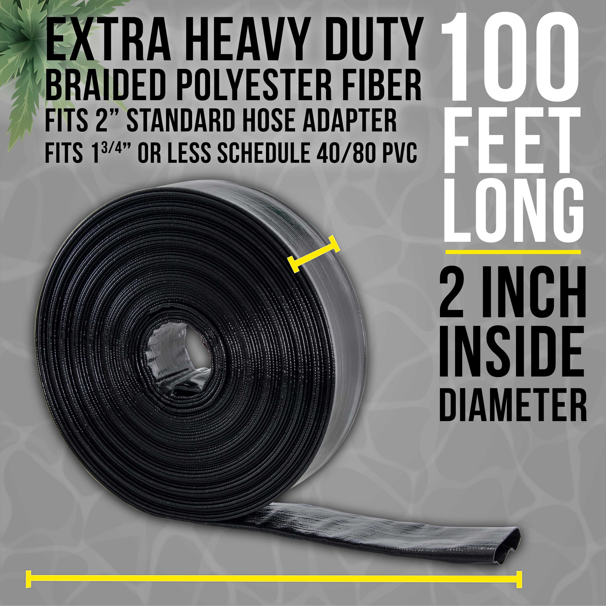 Pool Backwash Hose 2 Inch Diameter x 100 Feet - Discharge Hose for Pump, Sand Filter & Sump Pump Hoses - Burst Resistant Lay Flat Drainage Hoses for Inground & Above Ground Pools