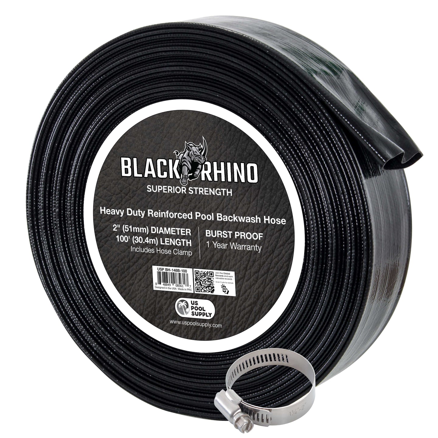 Pool Backwash Hose 2 Inch Diameter x 100 Feet - Discharge Hose for Pump, Sand Filter & Sump Pump Hoses - Burst Resistant Lay Flat Drainage Hoses for Inground & Above Ground Pools
