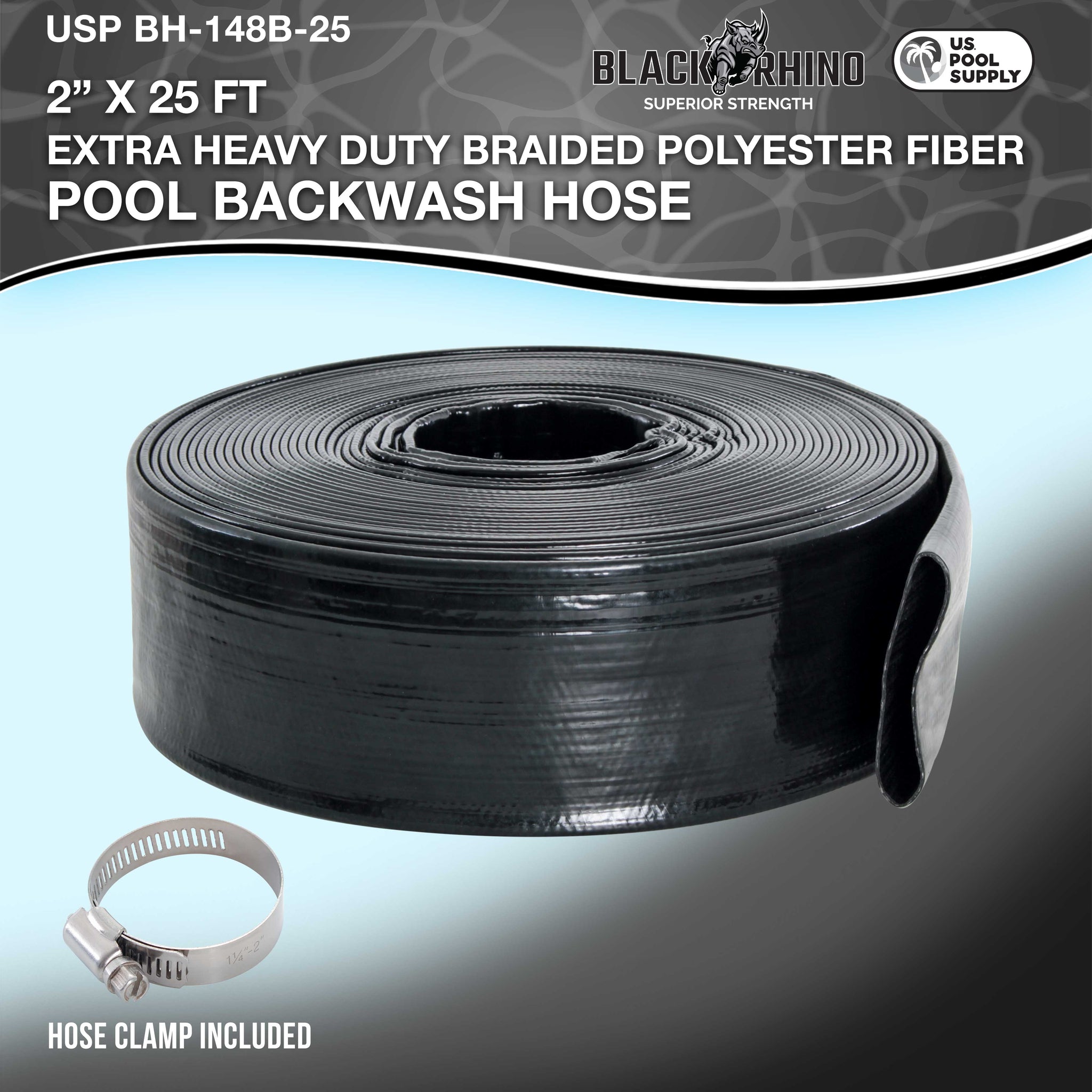 Pool Backwash Hose 2 Inch Diameter x 25 Feet - Discharge Hose for Pump, Sand Filter & Sump Pump Hoses - Burst Resistant Lay Flat Drainage Hoses for Inground & Above Ground Pools