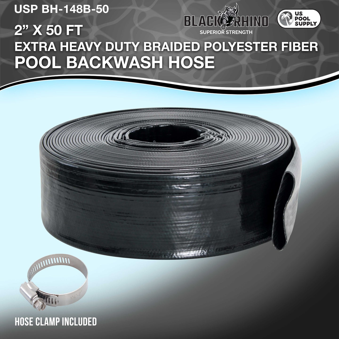 Pool Backwash Hose 2 Inch Diameter x 50 Feet - Discharge Hose for Pump, Sand Filter & Sump Pump Hoses - Burst Resistant Lay Flat Drainage Hoses for Inground & Above Ground Pools