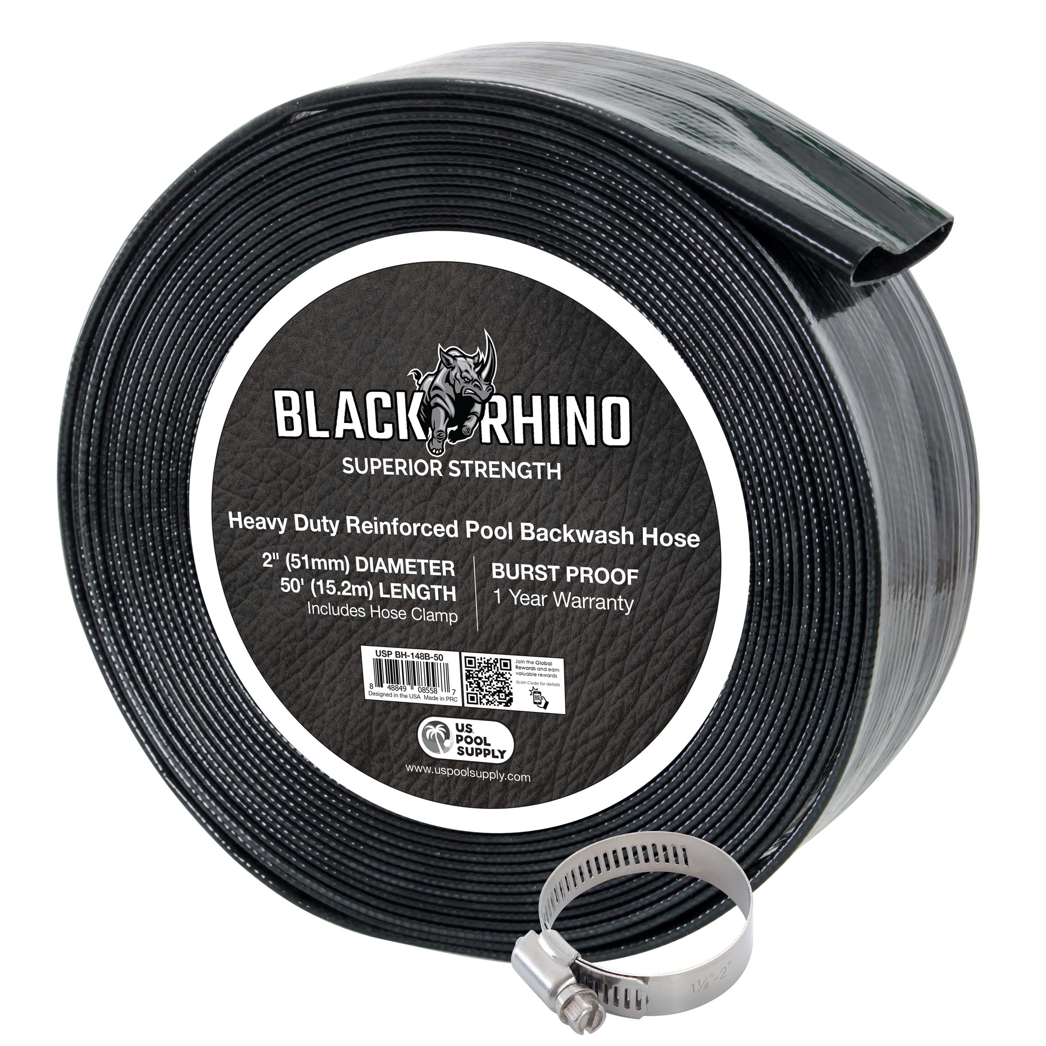 Pool Backwash Hose 2 Inch Diameter x 50 Feet - Discharge Hose for Pump, Sand Filter & Sump Pump Hoses - Burst Resistant Lay Flat Drainage Hoses for Inground & Above Ground Pools