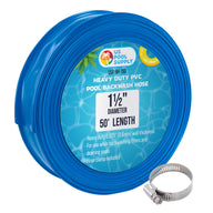 1-1/2" x 50' Heavy Duty Blue Swimming Pool Backwash Hose with Hose Clamp