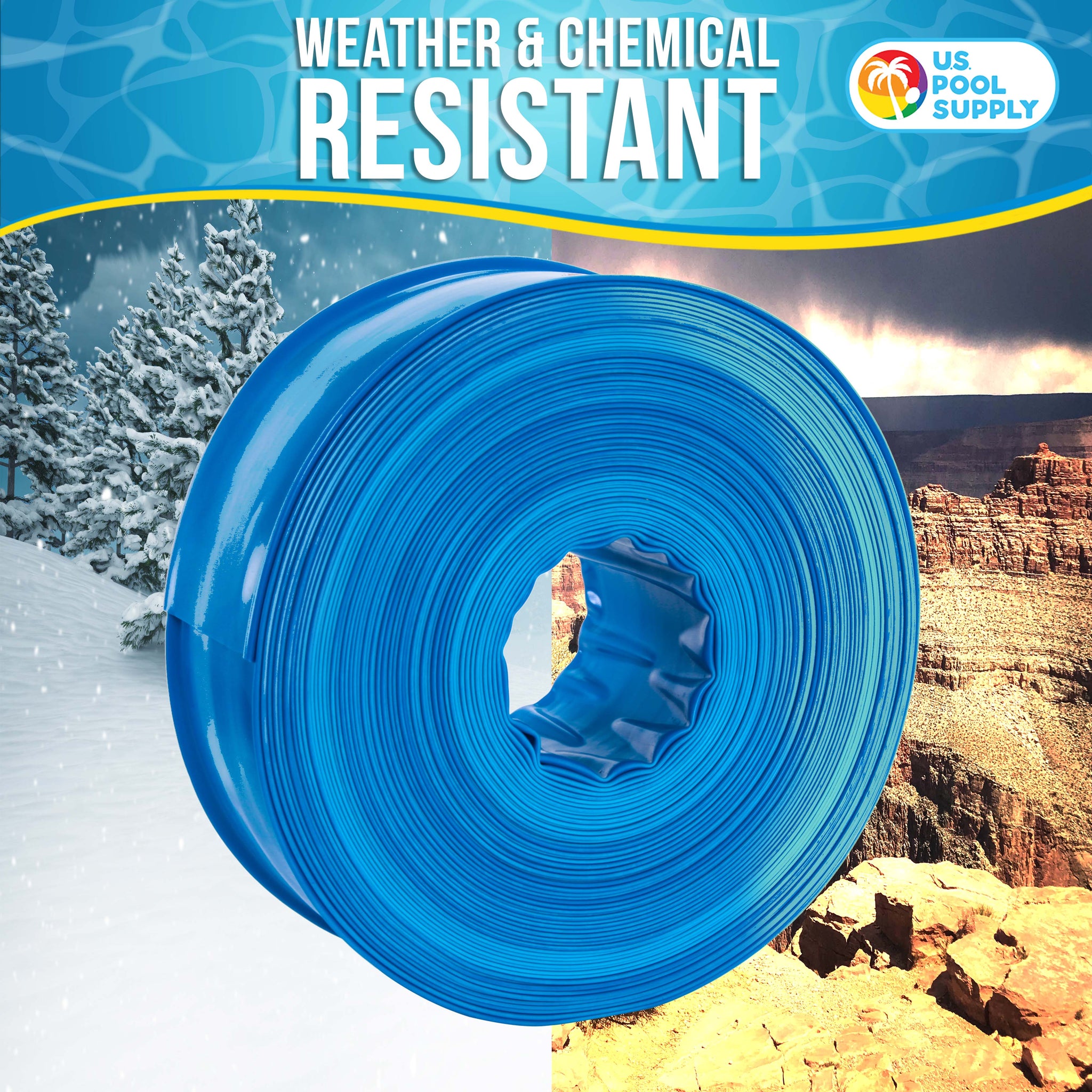 2" x 100' Heavy Duty Blue Swimming Pool Backwash Hose with Hose Clamp
