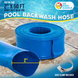 2" x 50' Heavy Duty Blue Swimming Pool Backwash Hose with Hose Clamp