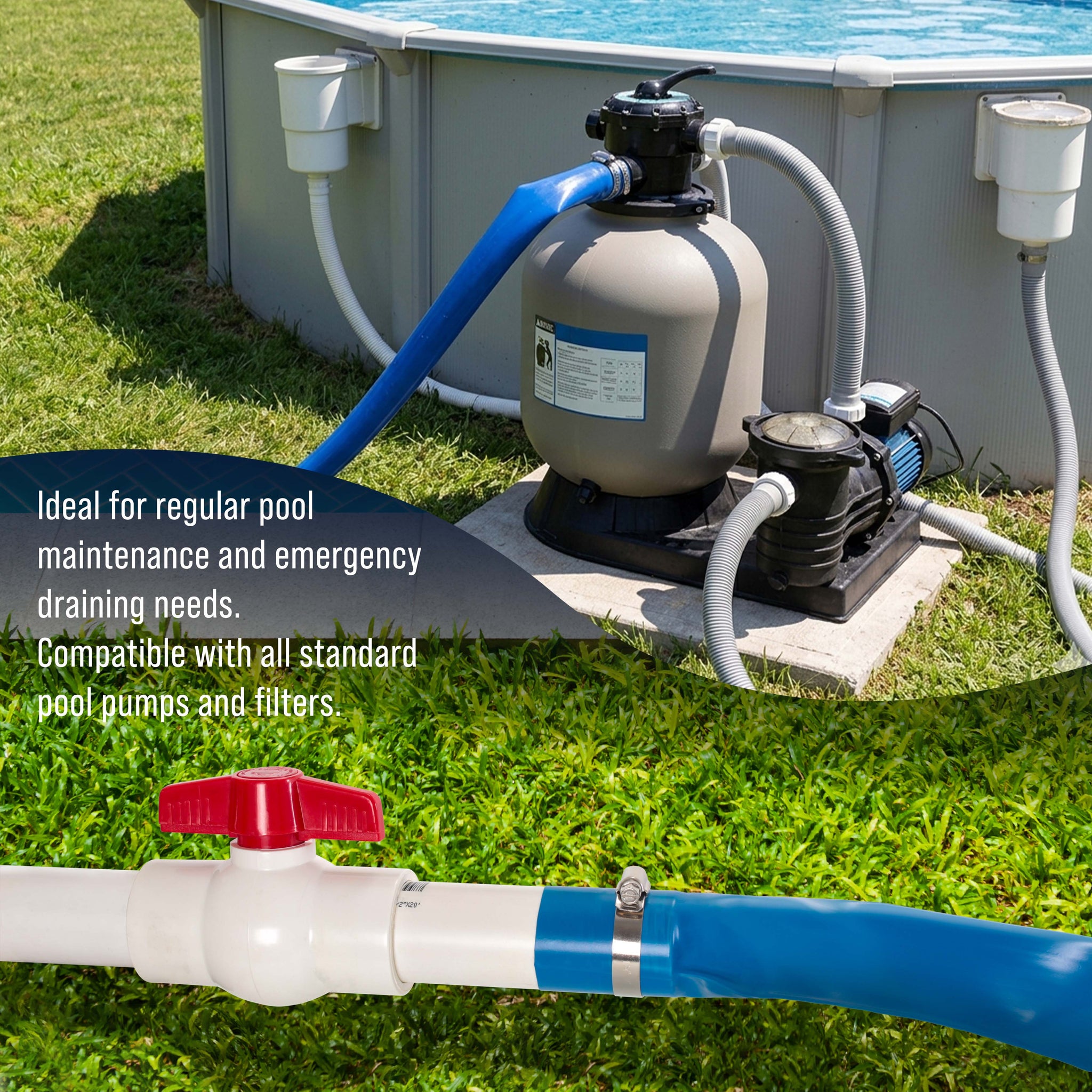 2" x 50' Heavy Duty Blue Swimming Pool Backwash Hose with Hose Clamp