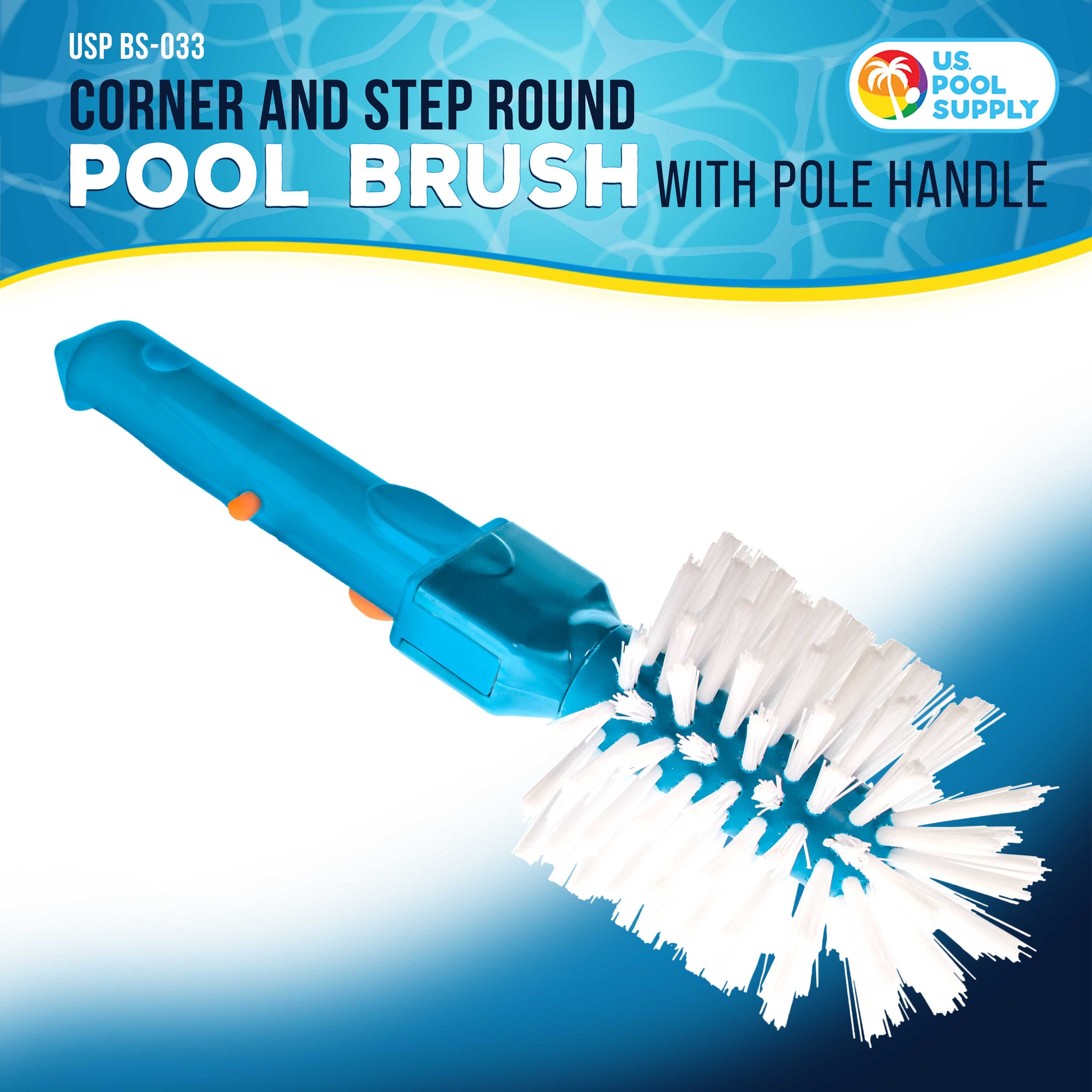 Pool Round Corner and Step Brush with Pole Handle - Stiff Nylon Bristles Scrub and Clean Corners, Steps, Stairs, Spa Jets - Cleaning