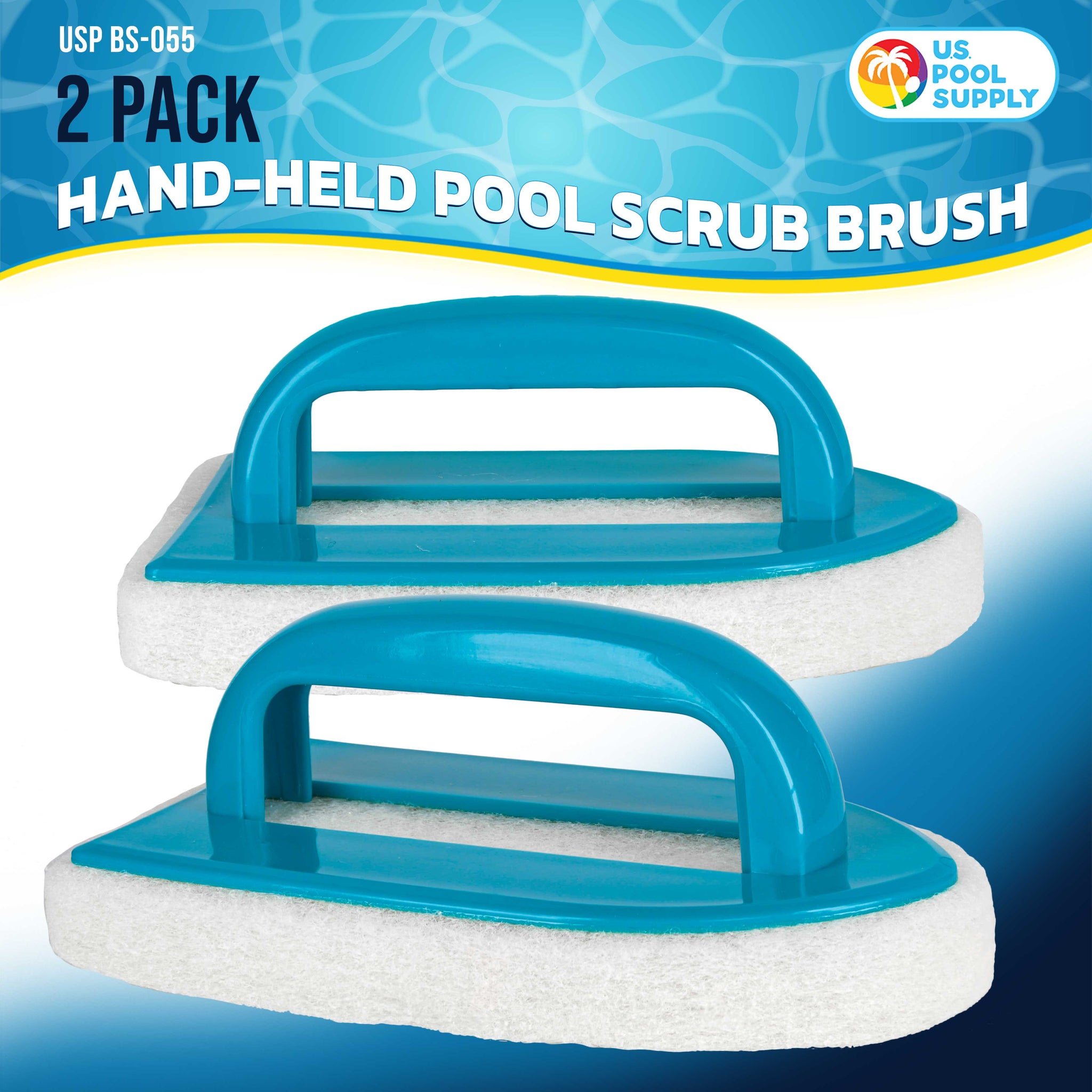 Hand-Held Pool Scrub Brush, 2 Pack - Surface Scrubbing Scouring Sponge Pad - Clean Pool Tile & Grout, Walls, Vinyl Liners, Spas