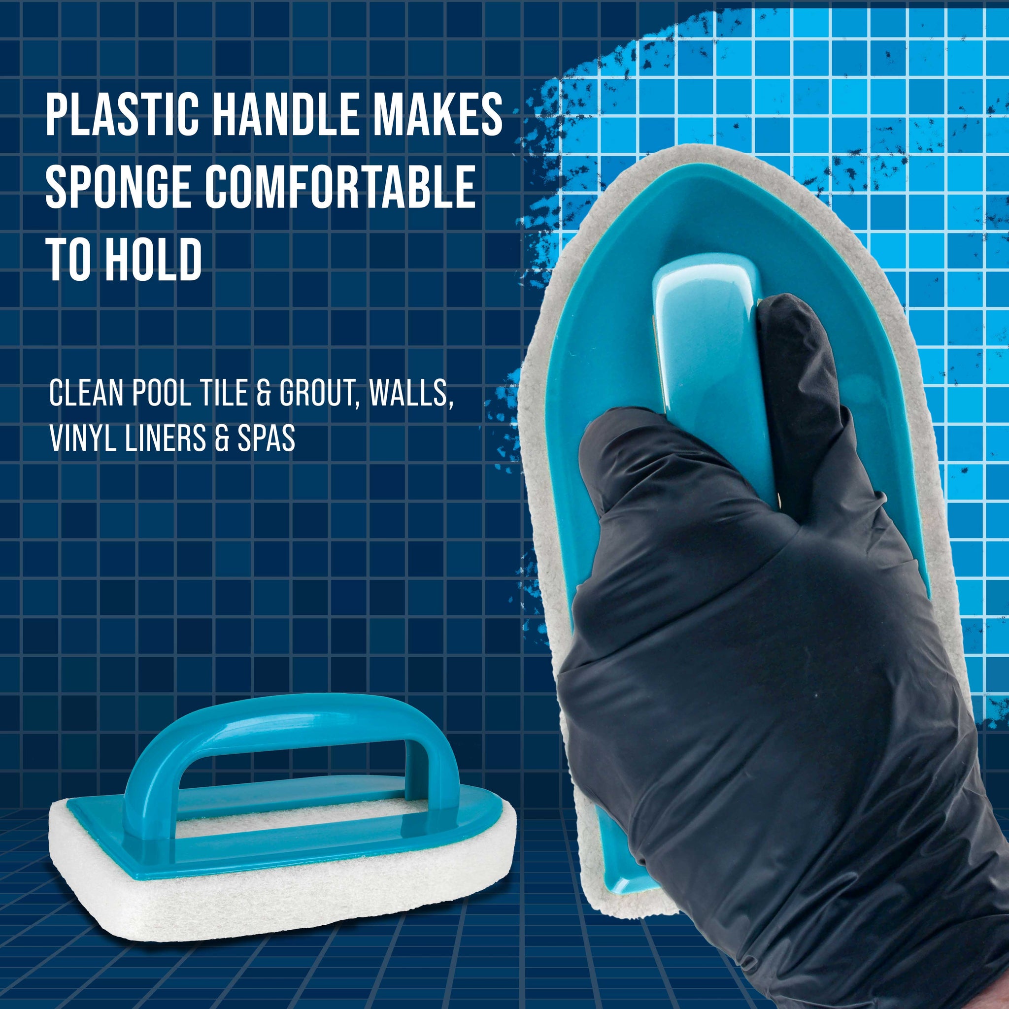 Hand-Held Pool Scrub Brush, 2 Pack - Surface Scrubbing Scouring Sponge Pad - Clean Pool Tile & Grout, Walls, Vinyl Liners, Spas
