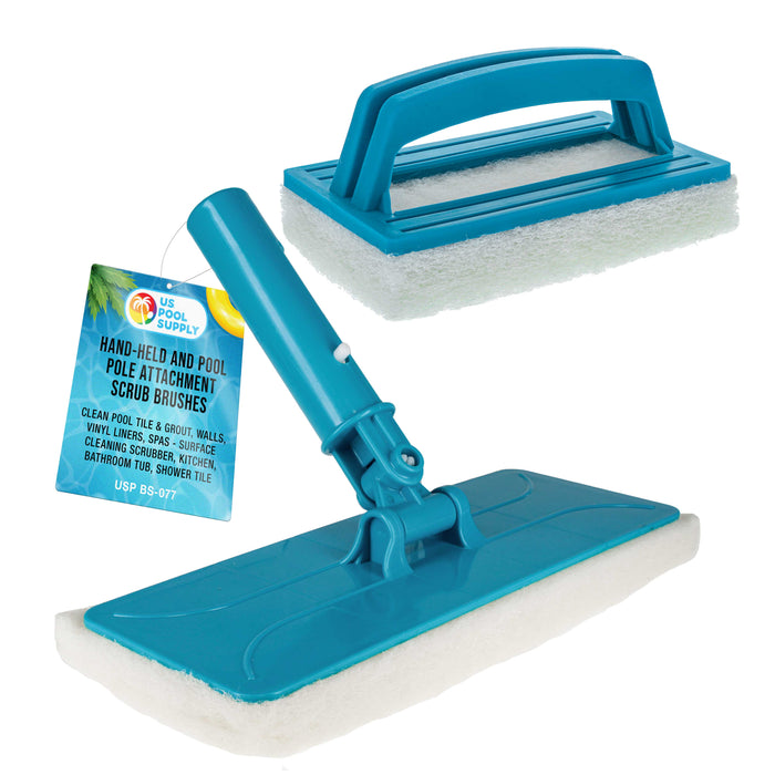 U.S. Pool Supply Hand-Held and Pool Pole Attachment Scrub Brushes - Surface Scrubbing Scouring Sponge Pads - Clean Pool Tile Grout, Walls Vinyl Liners