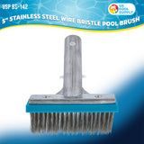 5" Stainless Steel Wire Bristle Pool Brush, HD Aluminum Pole Handle - Clean Remove Rust Stains on Concrete, Calcium Build-Up on Tiles