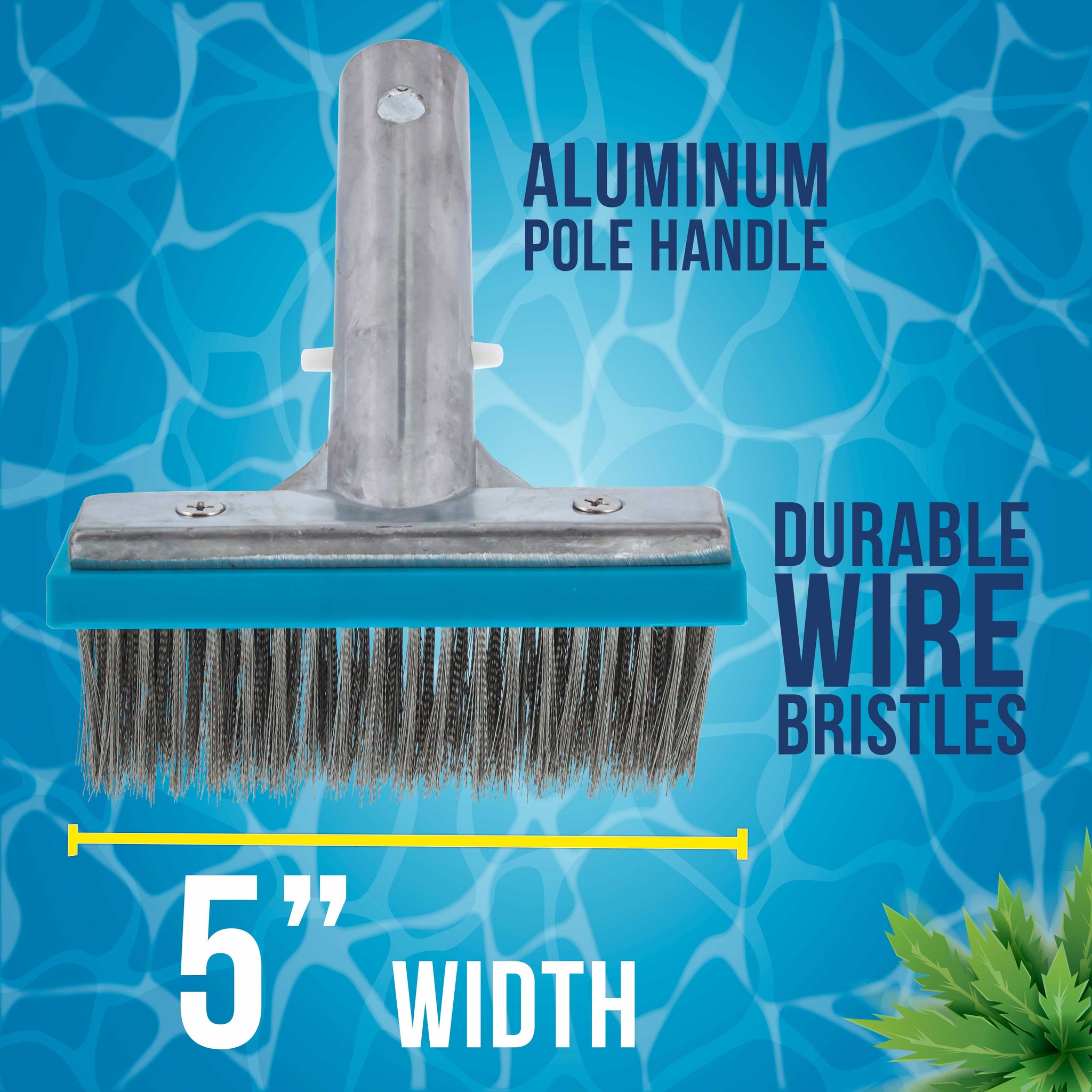 5" Stainless Steel Wire Bristle Pool Brush, HD Aluminum Pole Handle - Clean Remove Rust Stains on Concrete, Calcium Build-Up on Tiles