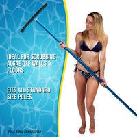 Professional 18" Stainless Steel Pool Algae Brush with EZ Clip Handle - Durable Bristles, Remove Calcium Buildup, Rust Stains, Sweep Debris