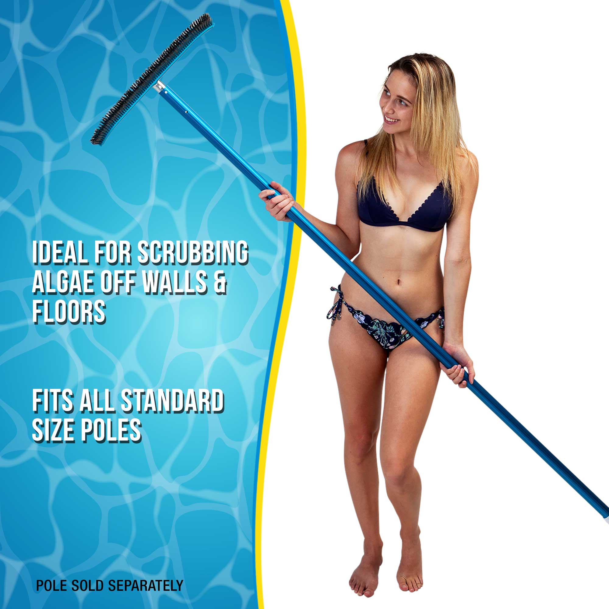 Professional 18" Stainless Steel Pool Algae Brush with EZ Clip Handle - Durable Bristles, Remove Calcium Buildup, Rust Stains, Sweep Debris