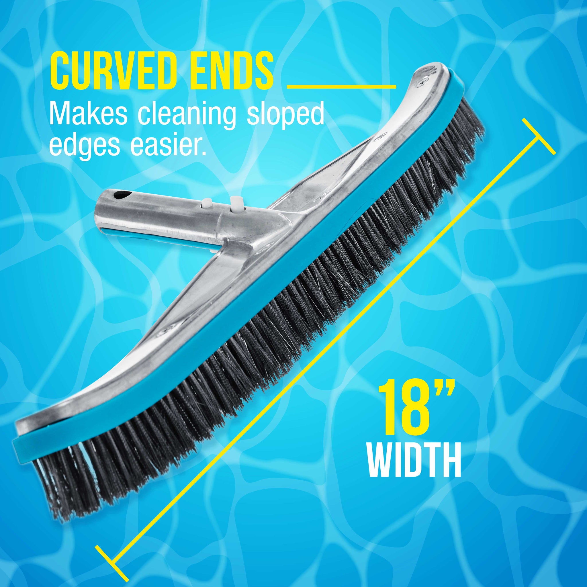 Professional 18" Stainless Steel Pool Algae Brush with Heavy Duty Aluminum Handle, EZ Clips - Durable Wire Bristles, Scrub & Remove Rust Stains Debris