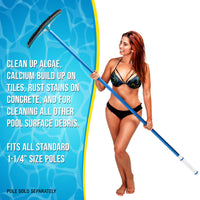 Professional 18" Stainless Steel Pool Algae Brush with Heavy Duty Aluminum Handle, EZ Clips - Durable Wire Bristles, Scrub & Remove Rust Stains Debris