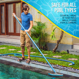 Professional 18" Stainless Steel Pool Algae Brush with Heavy Duty Aluminum Handle, EZ Clips - Durable Wire Bristles, Scrub & Remove Rust Stains Debris