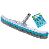 Professional 18" Stainless Steel Pool Algae Brush with Heavy Duty Aluminum Handle, EZ Clips - Durable Wire Bristles, Scrub & Remove Rust Stains Debris