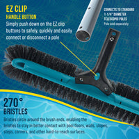 Professional 18" Heavy-Duty Floor & Wall Pool Brush with 270 Degrees of Durable Nylon Bristles - Reinforced Handle, Scrub Corners