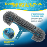 15" Pool Brush Head for Inground Pools - Round Hemispherical Ends, 7 Rows of Scrubbing Bristles, Floor, Wall, Step Scrub Brush