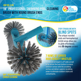 18" Pool Brush Head for Inground Pools - Round Hemispherical Ends, 7 Rows of Scrubbing Bristles, Floor, Wall, Step Scrub Brush