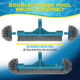18" Pool Brush Head for Inground Pools - Round Hemispherical Ends, 7 Rows of Scrubbing Bristles, Floor, Wall, Step Scrub Brush