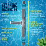 17.5" Pool Brush Head for Inground Pools - Swimming Pool Brush with Curved Ends, Aluminum Pole Handle, Durable Bristles, Scrub Floors, Walls, Step