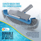 17.5" Pool Brush Head for Inground Pools - Swimming Pool Brush with Curved Ends, Aluminum Pole Handle, Durable Bristles, Scrub Floors, Walls, Step