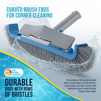 17.5" Pool Brush Head for Inground Pools - Swimming Pool Brush with Curved Ends, Aluminum Pole Handle, Durable Bristles, Scrub Floors, Walls, Step