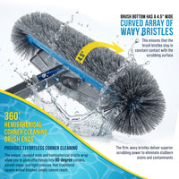17.5" Pool Brush Head for Inground Pools - Round Hemispherical Ends, 7 Rows of Scrubbing Bristles, Floor, Wall, Step Scrub Brush