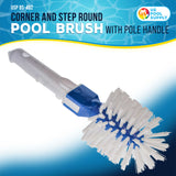 Corner and Step Round Pool Brush with Pole Handle - Strong Nylon Bristles Scrub Clean Corners, Steps, Stairs, Spa Jets, Remove Debris