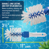 Corner and Step Round Pool Brush with Pole Handle - Strong Nylon Bristles Scrub Clean Corners, Steps, Stairs, Spa Jets, Remove Debris