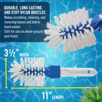 Corner and Step Round Pool Brush with Pole Handle - Strong Nylon Bristles Scrub Clean Corners, Steps, Stairs, Spa Jets, Remove Debris