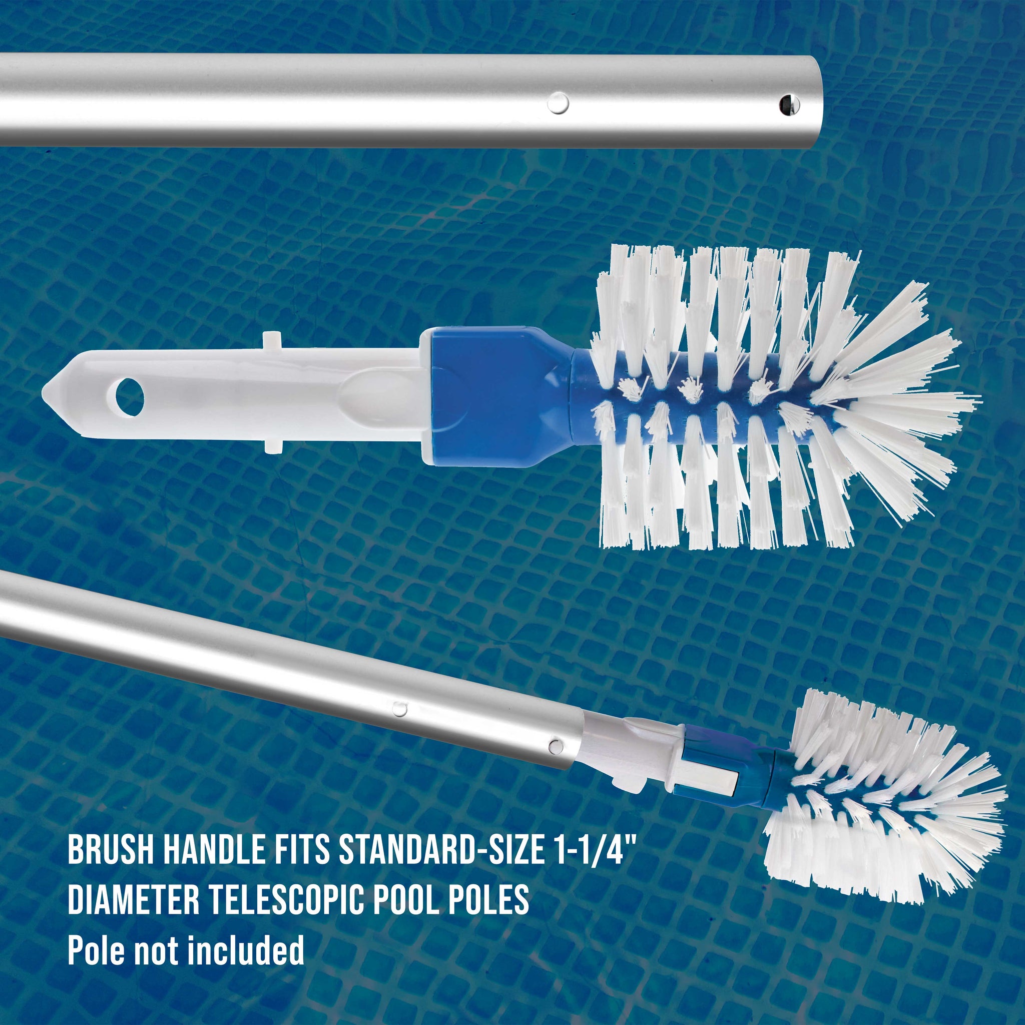Corner and Step Round Pool Brush with Pole Handle - Strong Nylon Bristles Scrub Clean Corners, Steps, Stairs, Spa Jets, Remove Debris