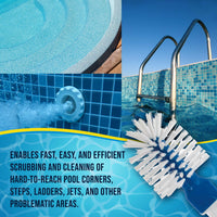 Corner and Step Round Pool Brush with Pole Handle - Strong Nylon Bristles Scrub Clean Corners, Steps, Stairs, Spa Jets, Remove Debris