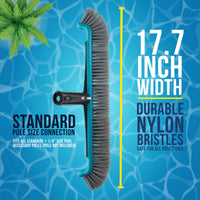 Heavy-Duty 17.7" Floor & Wall Pool Scrub Brush with Durable Bristles, Curved Ends, Reinforced Aluminium Back - Sweep Debris off Floor