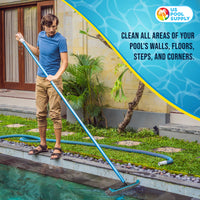 Heavy-Duty 17.7" Floor & Wall Pool Scrub Brush with Durable Bristles, Curved Ends, Reinforced Aluminium Back - Sweep Debris off Floor