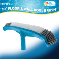 Professional 19" Floor & Wall Pool Brush with Flexible Curved Ends - Flexes on Walls, Floors & Steps to Sweep Off Debris Easier