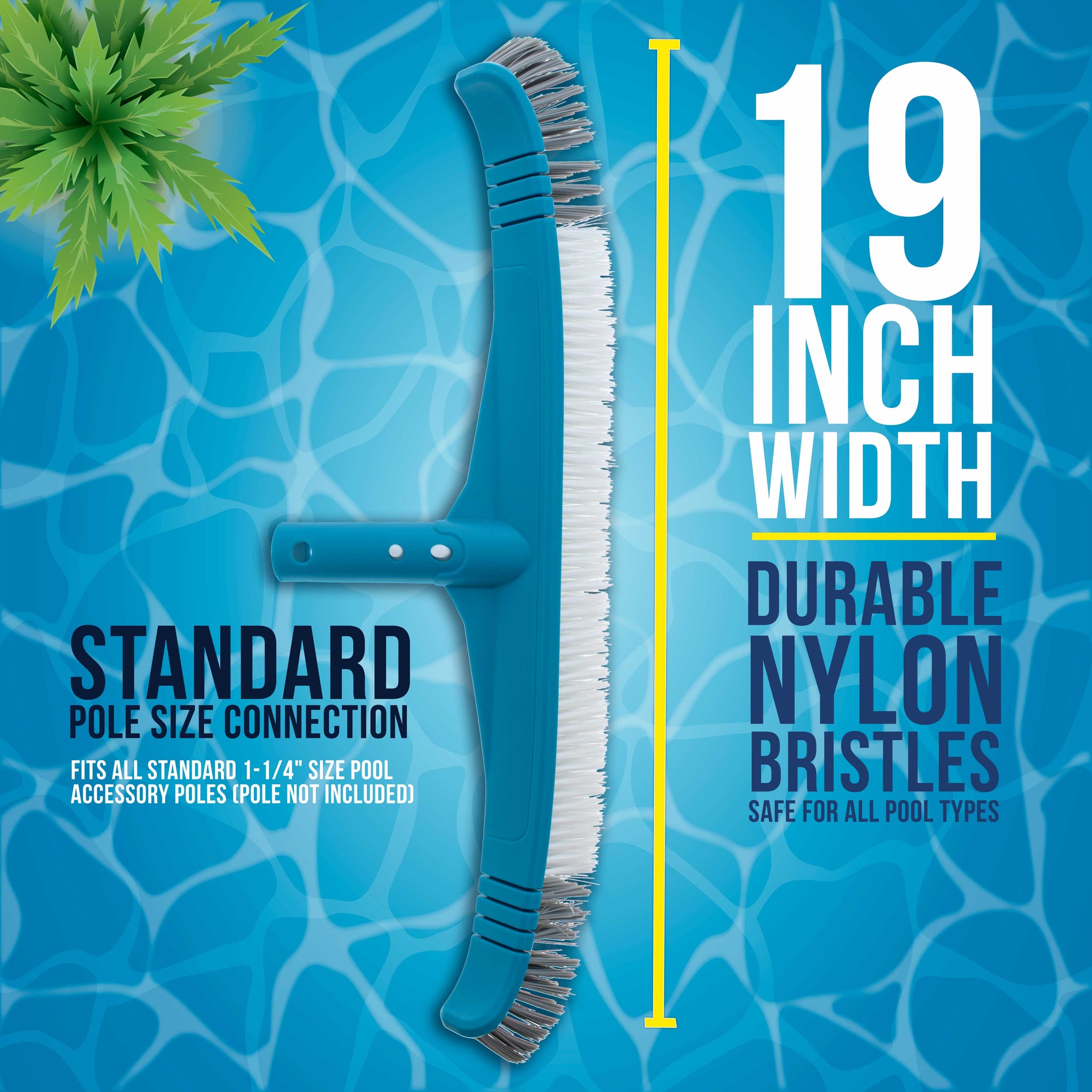 Professional 19" Floor & Wall Pool Brush with Flexible Curved Ends - Flexes on Walls, Floors & Steps to Sweep Off Debris Easier