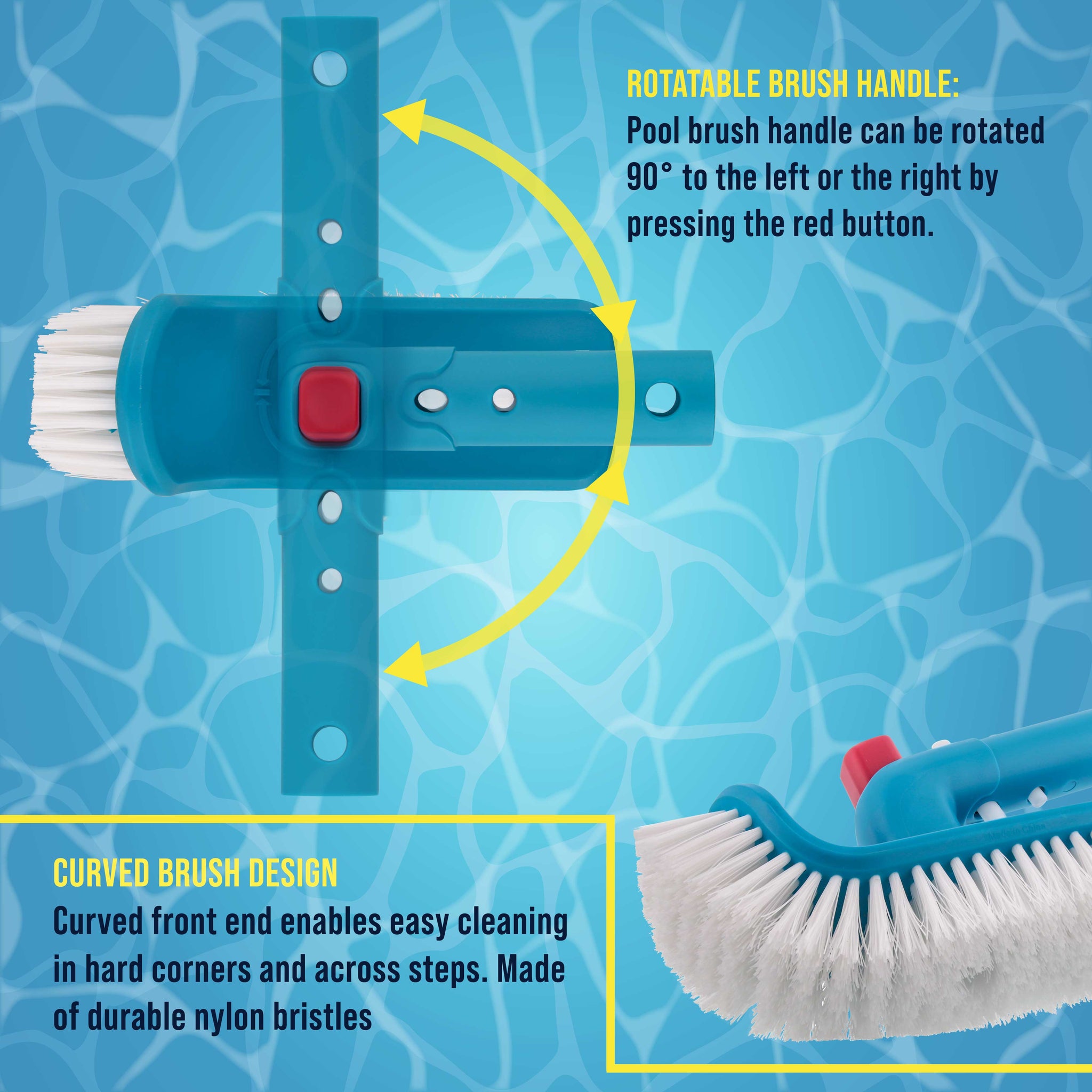 Professional Pool Step and Corner Cleaning Brush with Adjustable 180 Degree Handle Rotation, Scrub Clean Swimming Pools Spas Hot Tubs