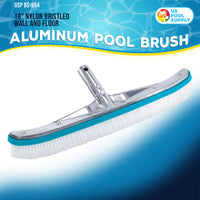 Professional 18" Aluminum Wall & Floor Pool Brush with Nylon Bristles and EZ Clip Handle - Reinforced Curved Ends, Durable Nylon Bristles