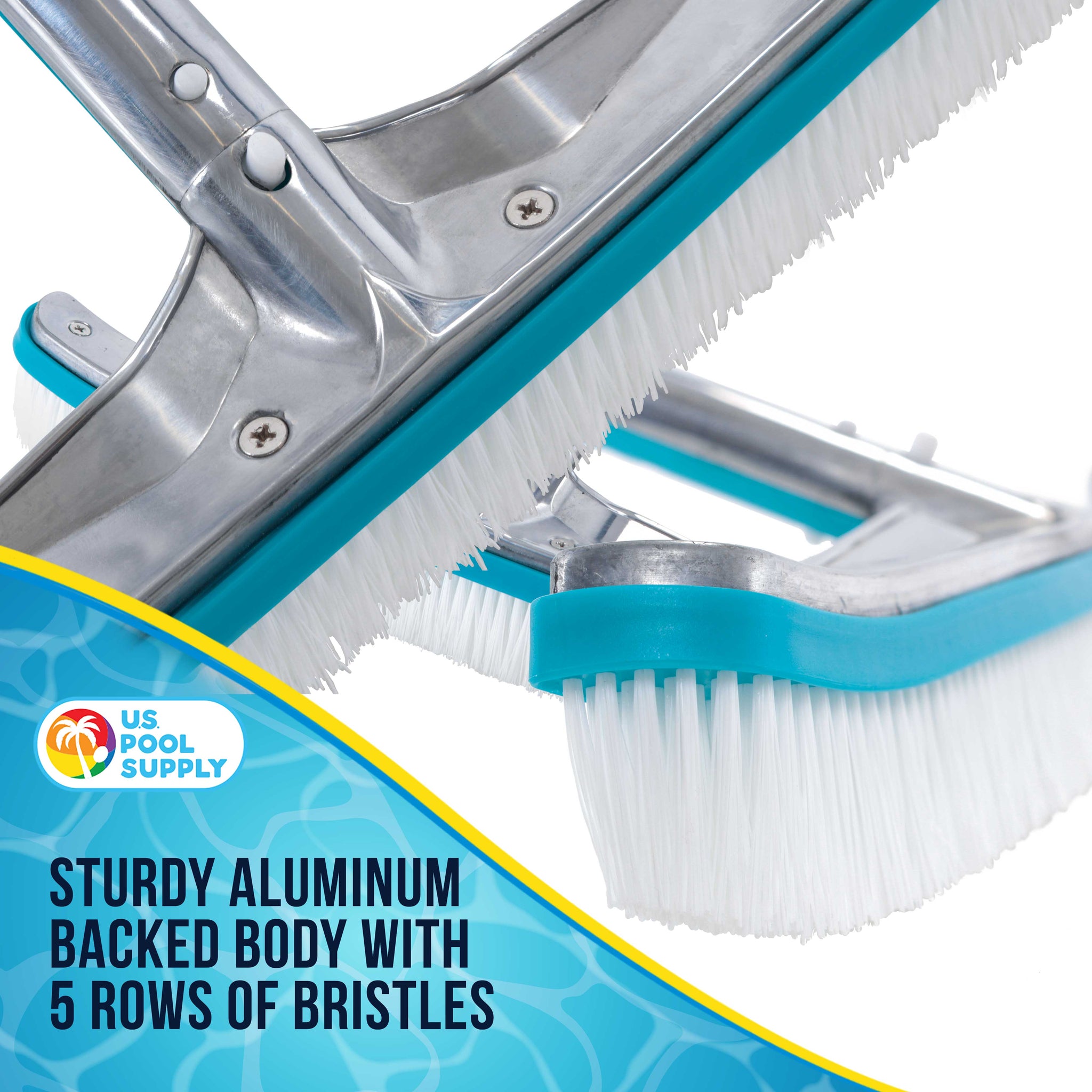 Professional 18" Aluminum Wall & Floor Pool Brush with Nylon Bristles and EZ Clip Handle - Reinforced Curved Ends, Durable Nylon Bristles