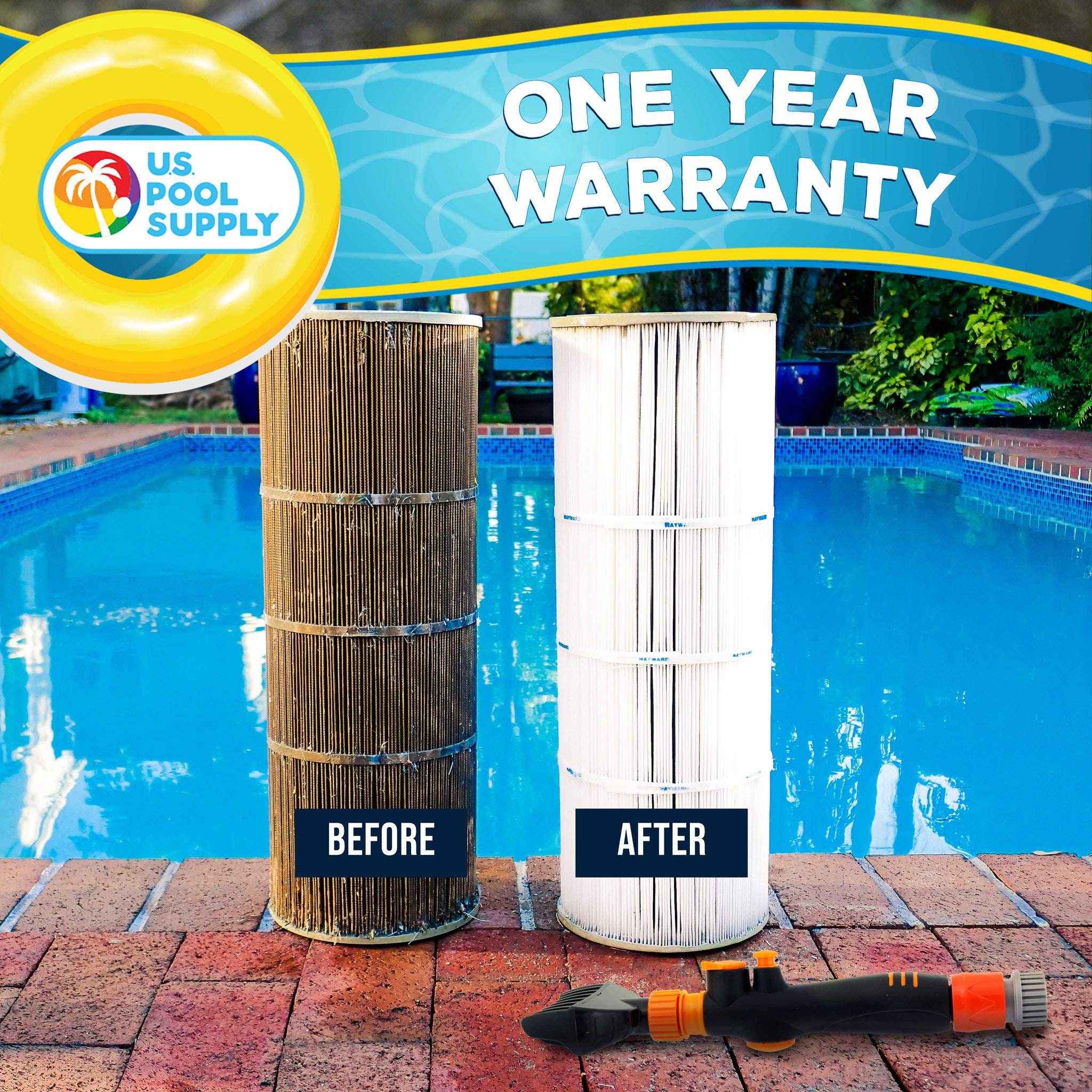 Pool & Spa Filter Cartridge Cleaner Tool - Quickly Cleans Removes Filter Dirt & Debris - Durable Cleaning Wand, 6 Powerful Water Jets